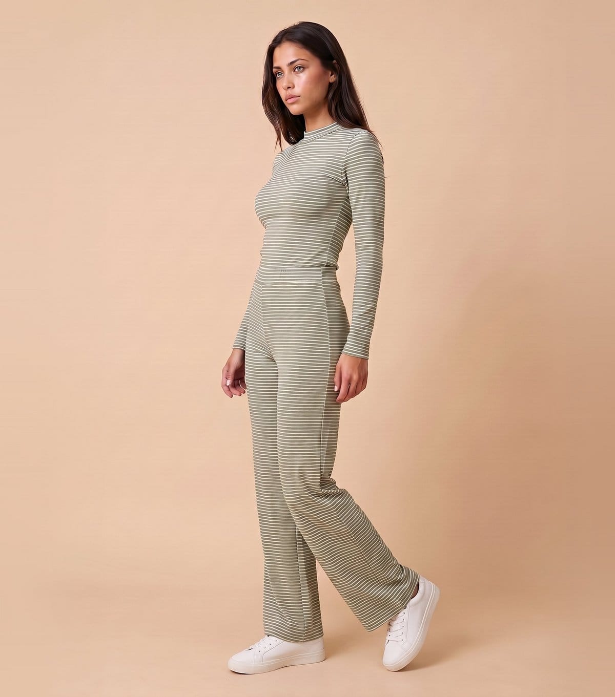 Urban Bliss Olive Ribbed Long Sleeve Striped Jumpsuit