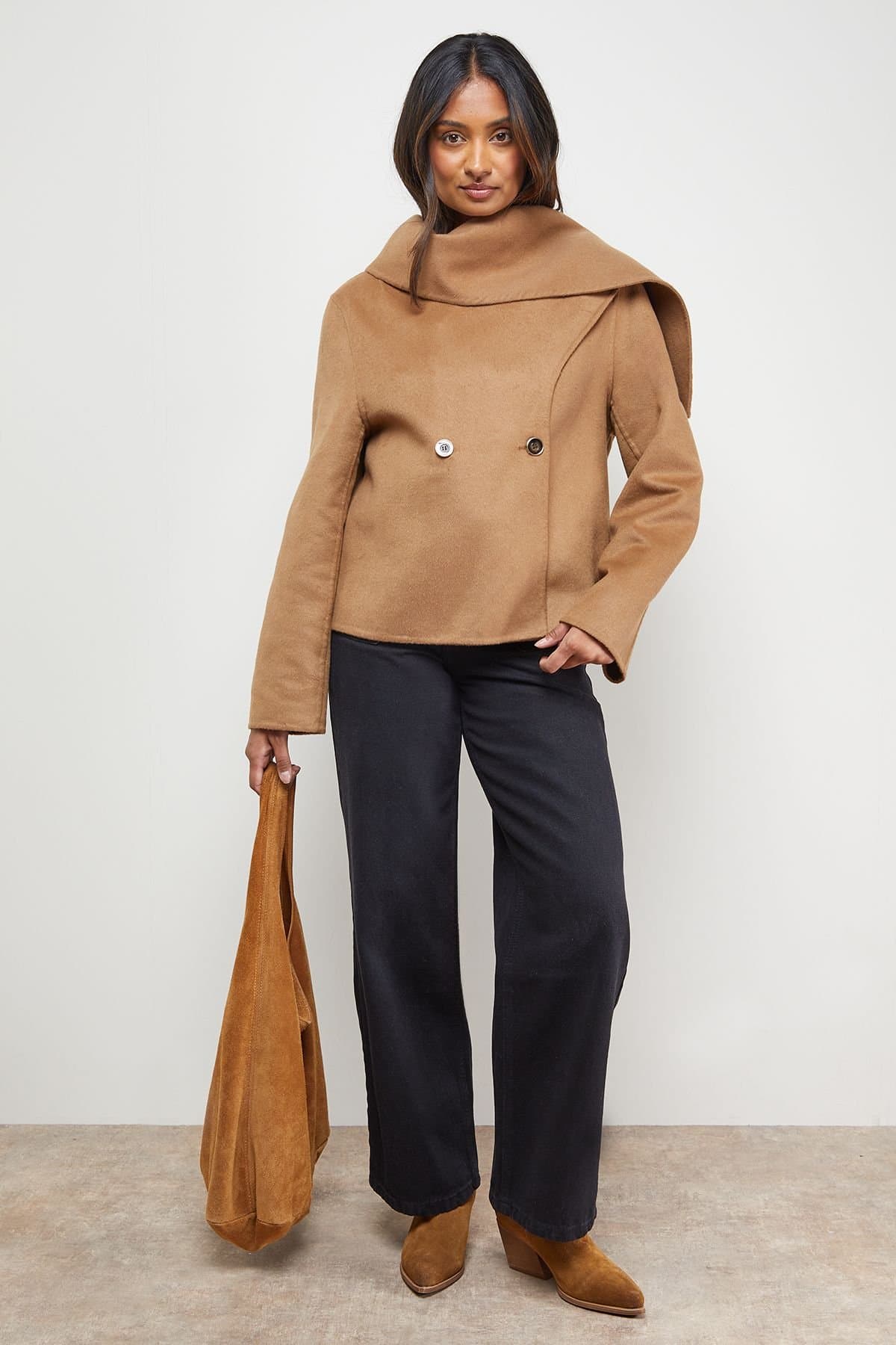 Oasis Oasis Women's Stitched Scarf Longline Jacket Coat in Chocolate