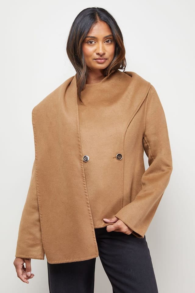 Oasis Oasis Women's Stitched Scarf Longline Jacket Coat in Chocolate - 2