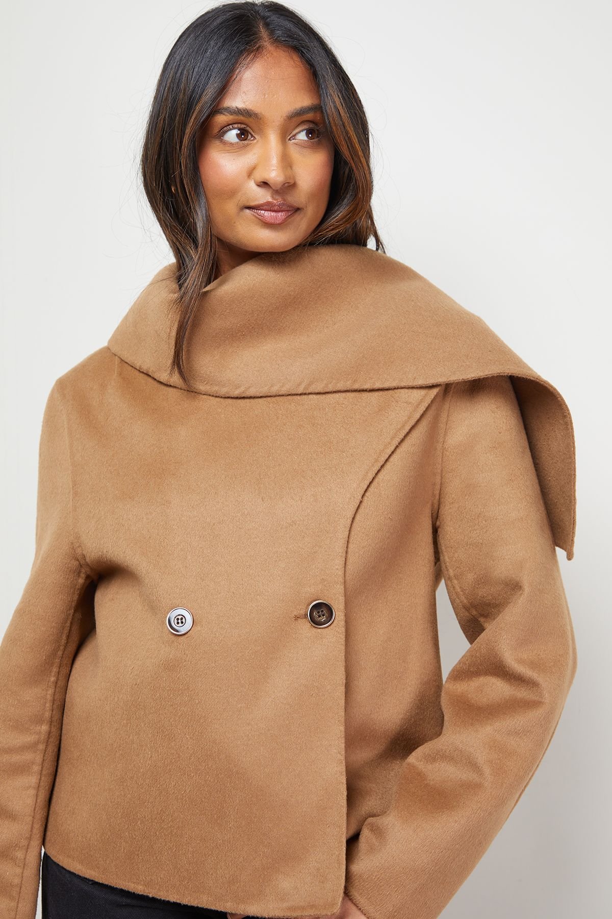 Oasis Oasis Women's Stitched Scarf Longline Jacket Coat in Chocolate - 4