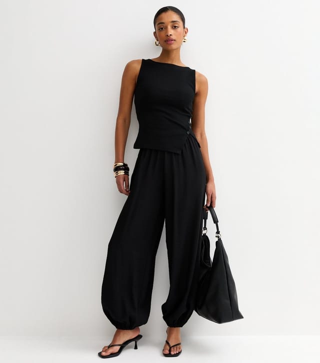 New Look Women's Black Asymmetric Hem Button Side Vest Top New Look - 3
