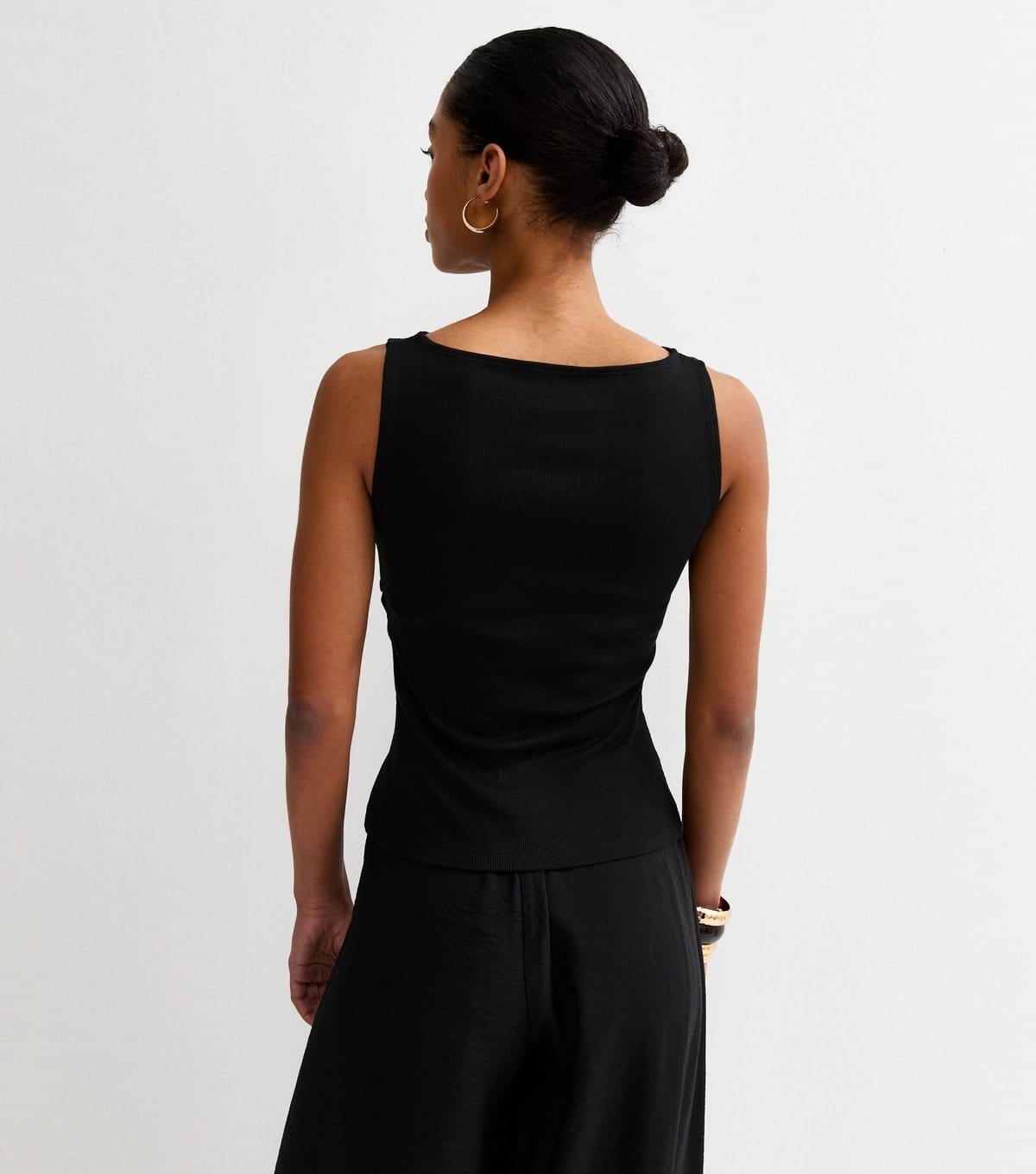 New Look Women's Black Asymmetric Hem Button Side Vest Top New Look - 4