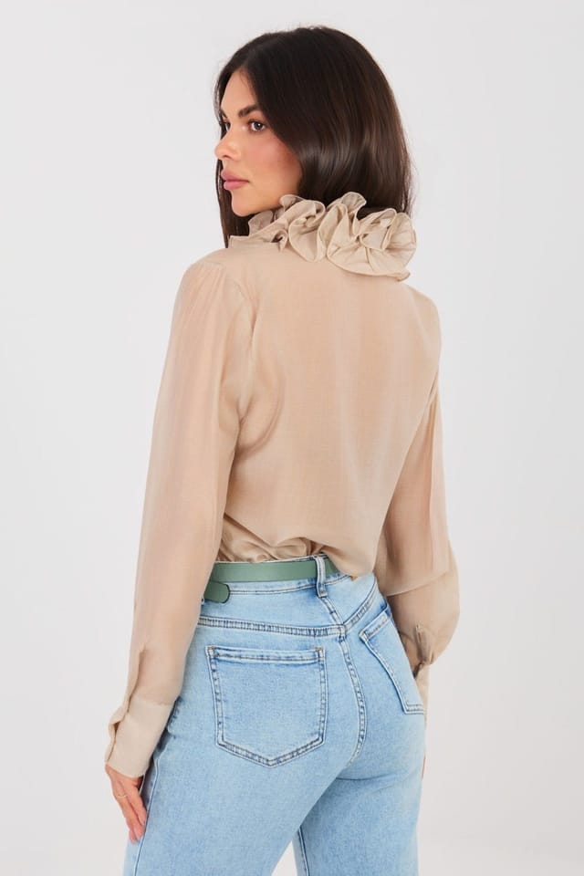Love Lace Love Lace Women's Jabot Tencel Sheer Long Sleeve Blouse in Beige - 3