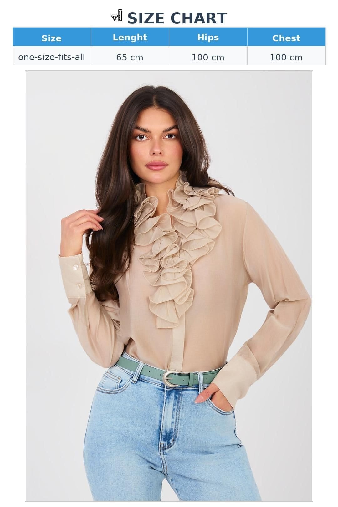 Love Lace Love Lace Women's Jabot Tencel Sheer Long Sleeve Blouse in Beige - 4