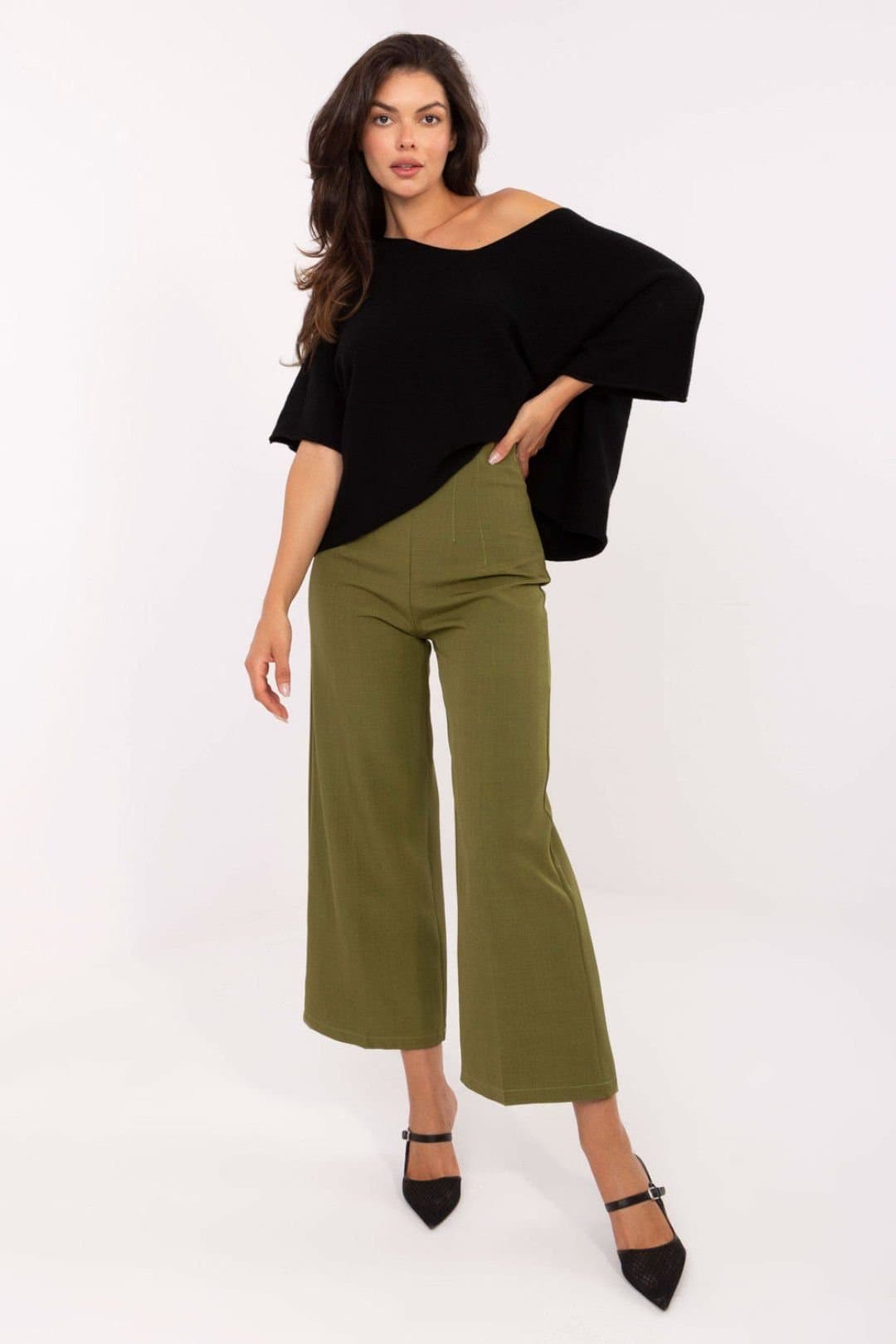 Love Lace Love Lace Green Polyester/Elastane High Waist Culotte Trousers