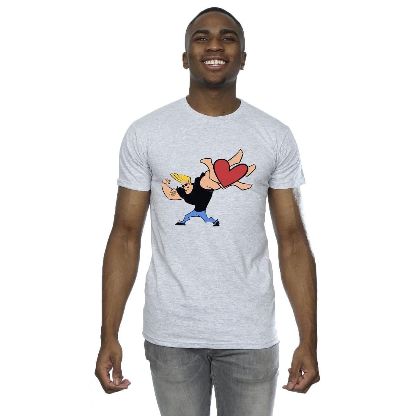 Johnny Bravo Johnny Bravo Men's Heart Present T-Shirt in Grey