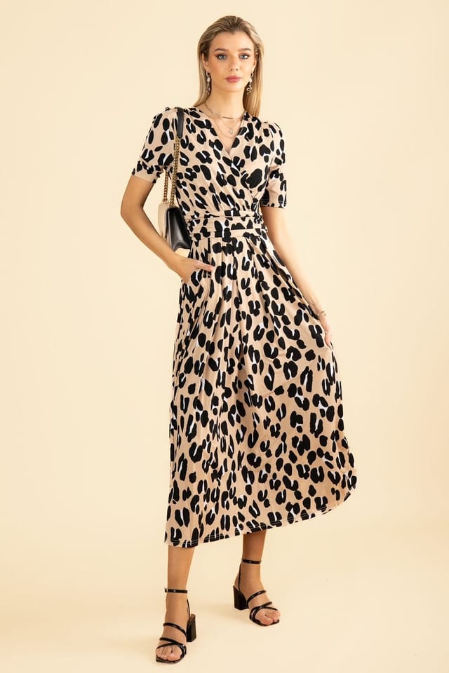Jolie Moi Jolie Moi Women's Kiera Wrap Front Maxi Dress in Camel - 3