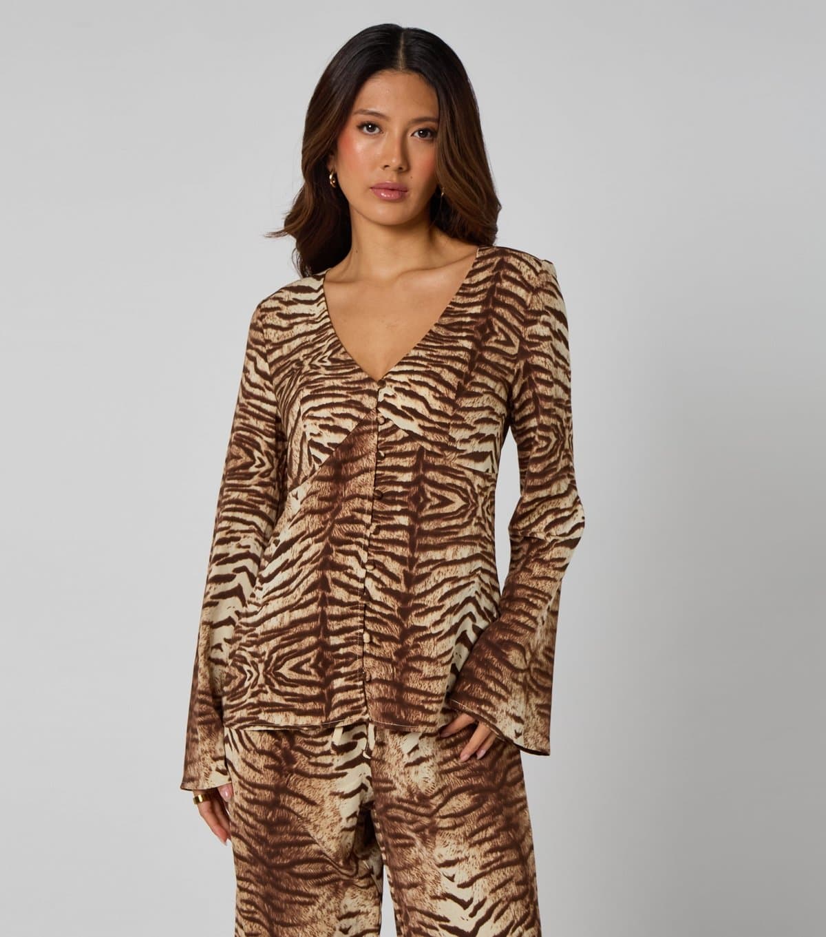 Urban Bliss Women's Brown Zebra Print Flared Sleeve Top Urban Bliss New Look