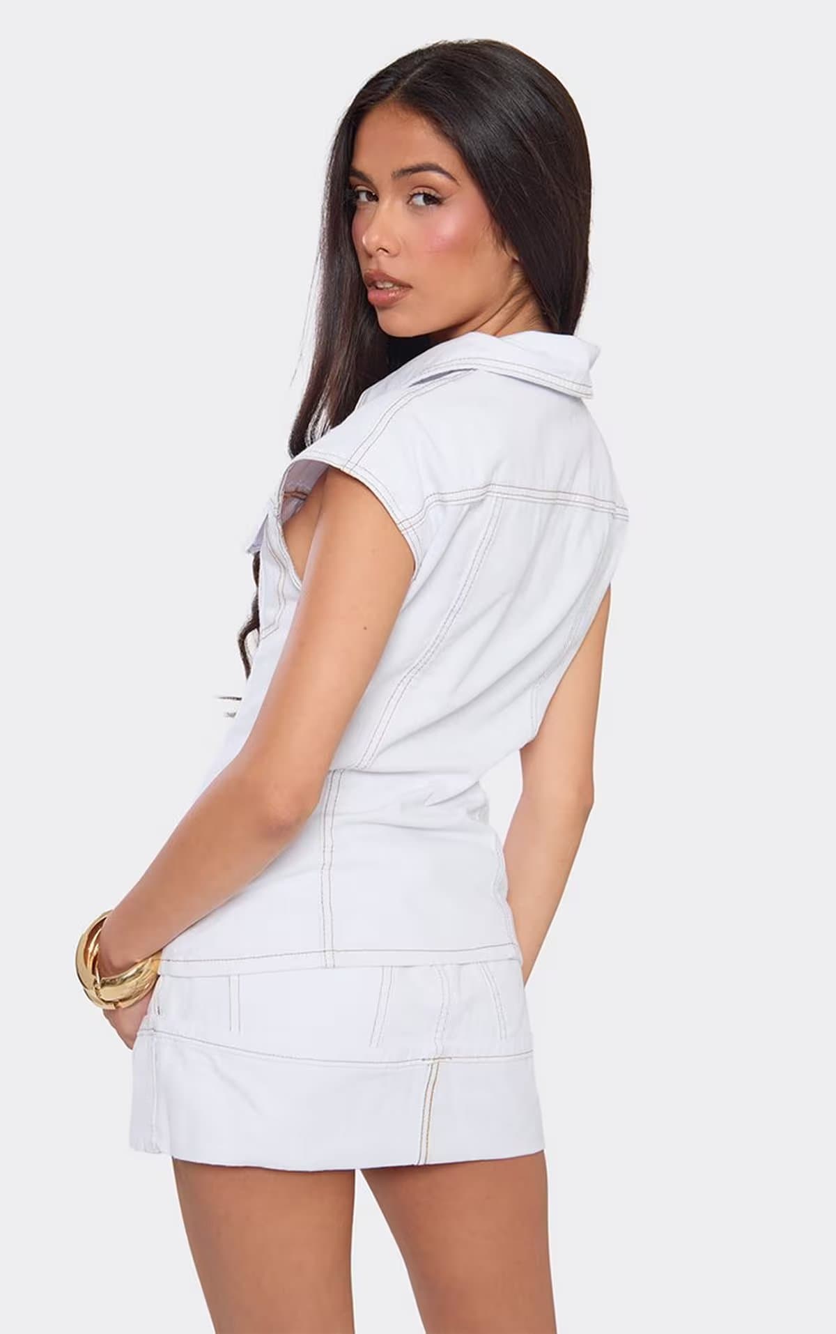 EGO Mid Rise Turned Up Hem Detail Mini Skirt In Cream Denim, Women's Size UK 6