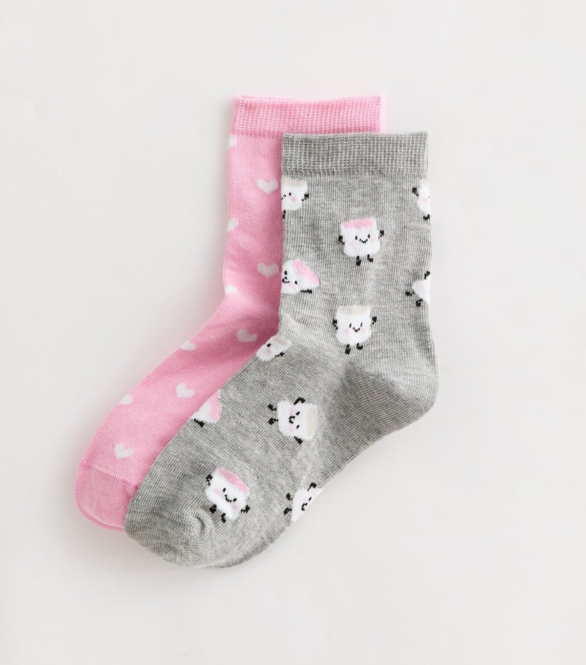 New Look New Look Pink Marshmallow Heart Socks Pack of 2