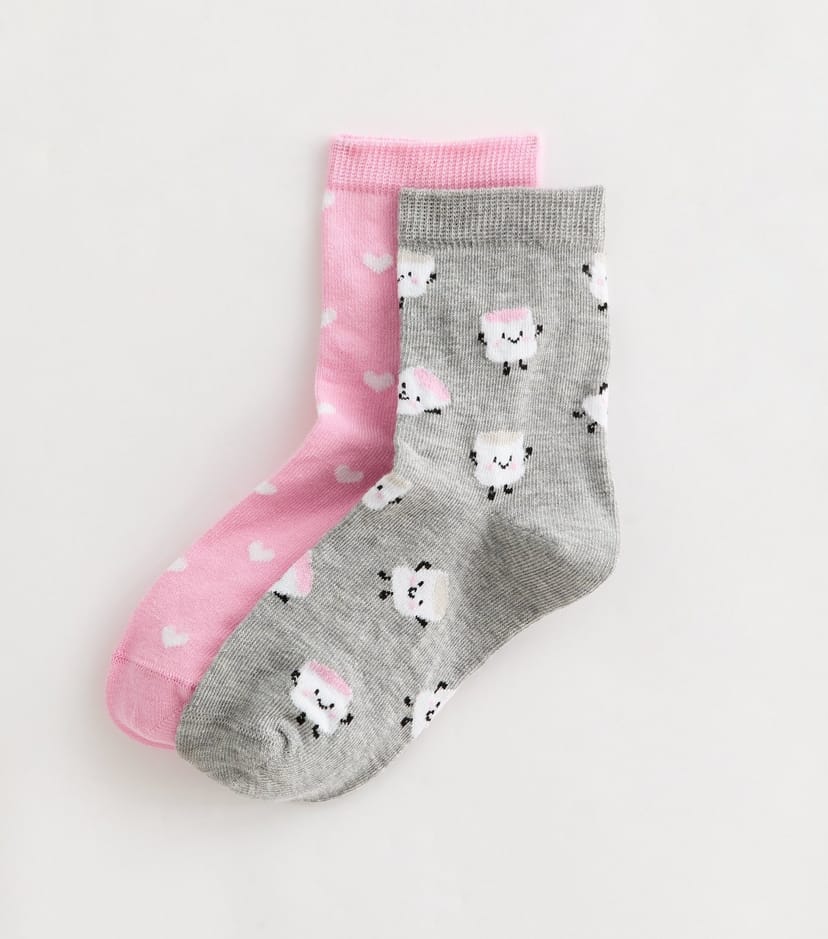 New Look Girls' Pack of 2 Pink Marshmallow Trainer Socks New Look - 1