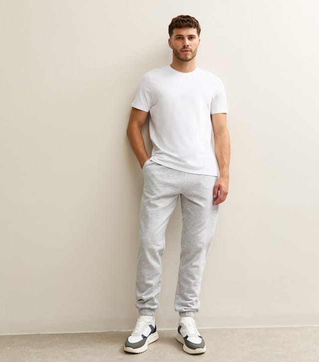 New Look Men's Grey Marl Regular Drawstring Waist Joggers New Look - 3