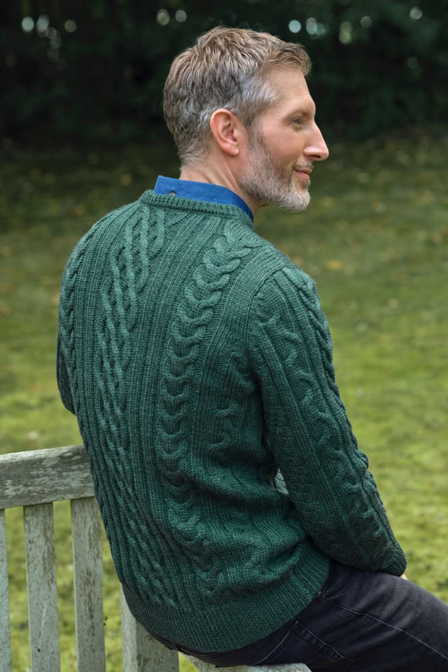 WoolOvers WoolOvers Men's Pure Wool Aran Sweater in Green - 3