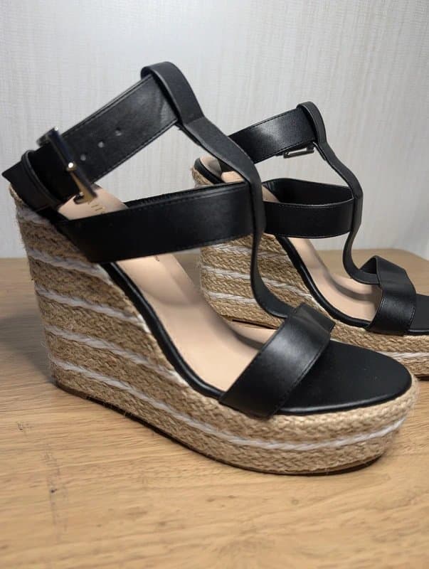 Allegra K Allegra K Black Platform Holiday Summer Wedge Espadrille Sandals US Size 10 UK Size 8
