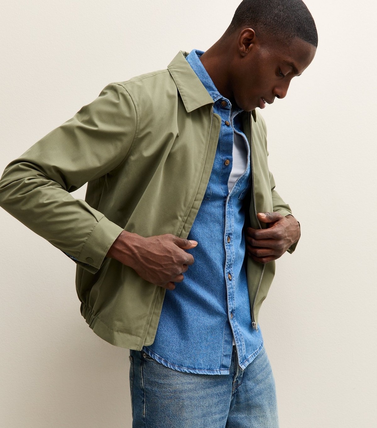 New Look Men's Light Khaki Regular Zip Up Collared Jacket New Look - 2