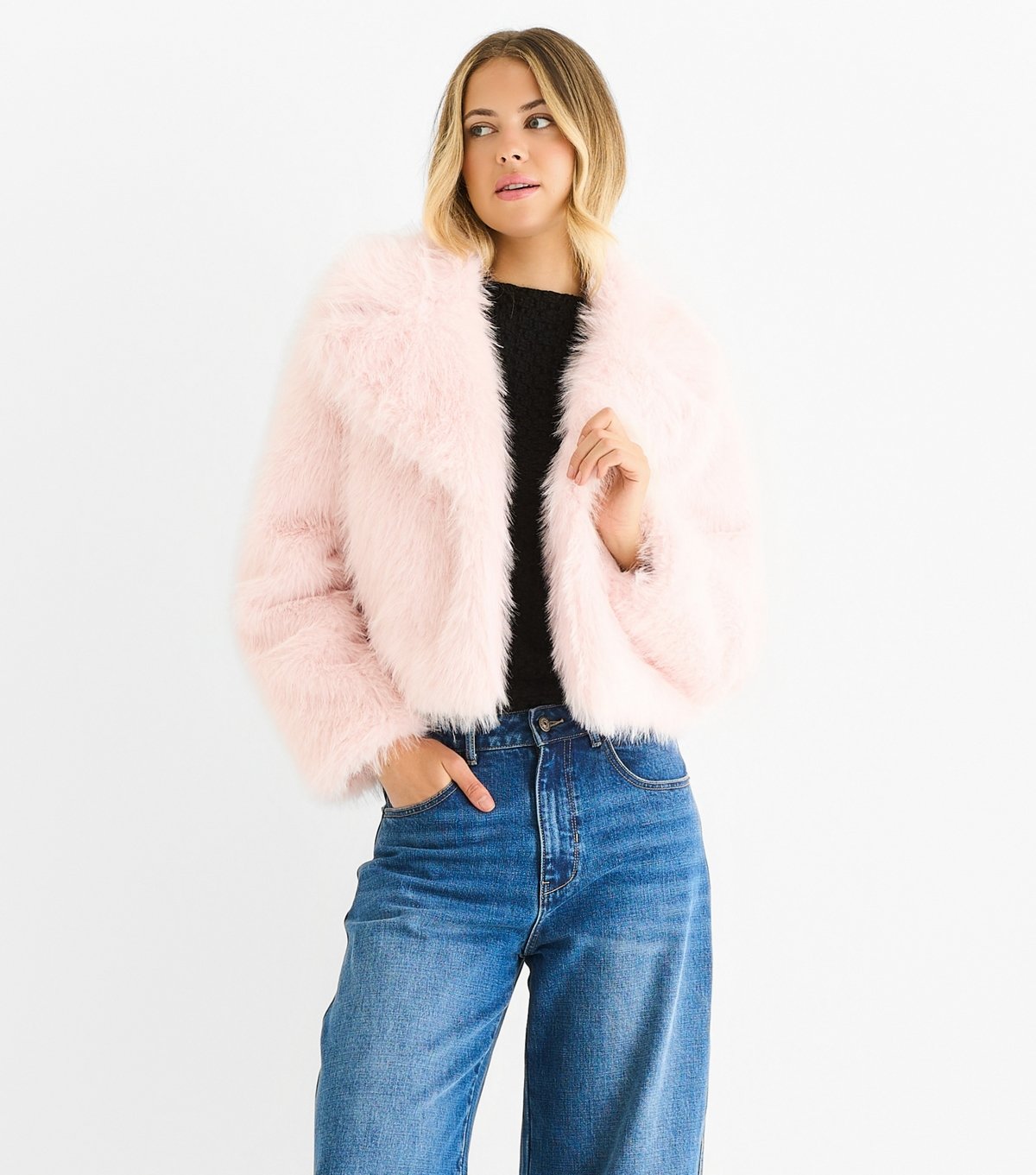 Gini London Women's Light Pink Faux Fur Jacket Gini London New Look - 2