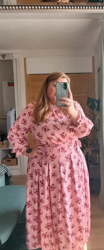 Per Una Per Una Pink Floral Midi Dress UK 18 Long Sleeve Tie Waist - 1