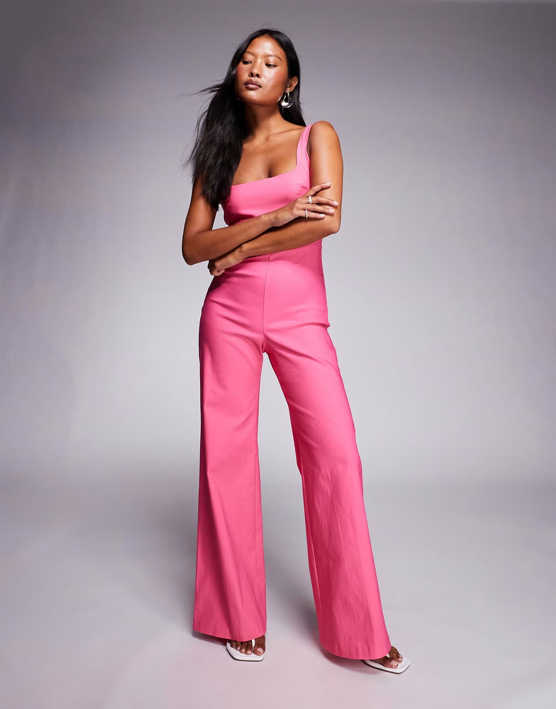 ASOS Vesper Petite square neck wide leg jumpsuit in pink