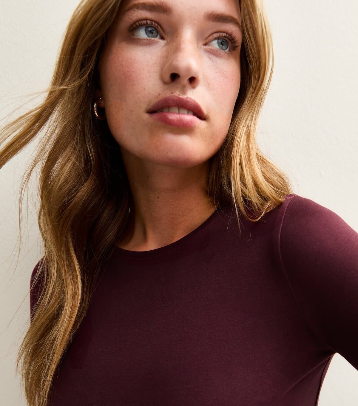 New Look Women's Dark Burgundy Long Sleeve Crew Neck Top New Look