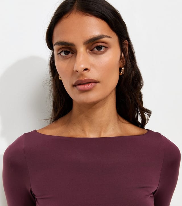 New Look Women's Dark Burgundy Long Sleeve Slash Neck Bodysuit New Look - 3