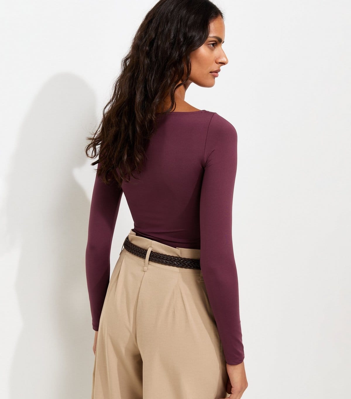 New Look Women's Dark Burgundy Long Sleeve Slash Neck Bodysuit New Look - 4