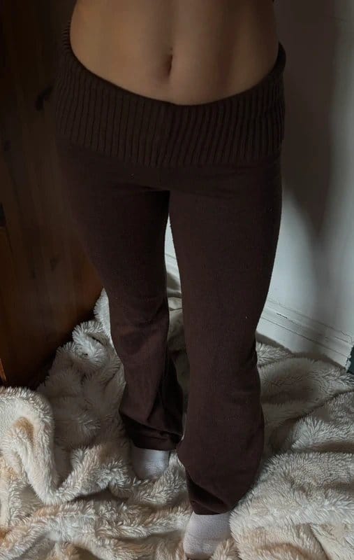 ASOS Brown Knitted Fold Over Flares
