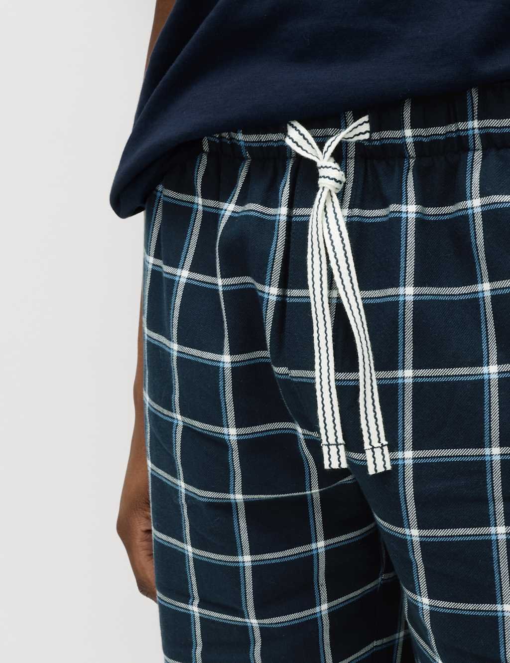 Marks & Spencer M&S Pure Cotton Woven Checked Pyjama Shorts Navy Mix - 4