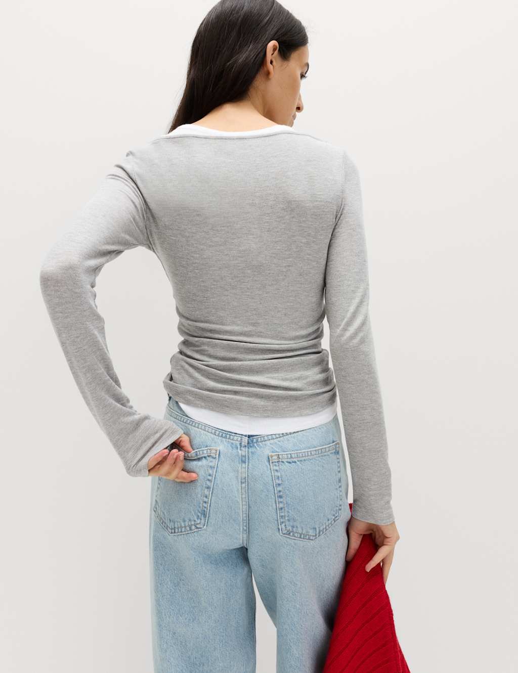 Marks & Spencer M&S Double Layer Henley Top Grey Mix - 2