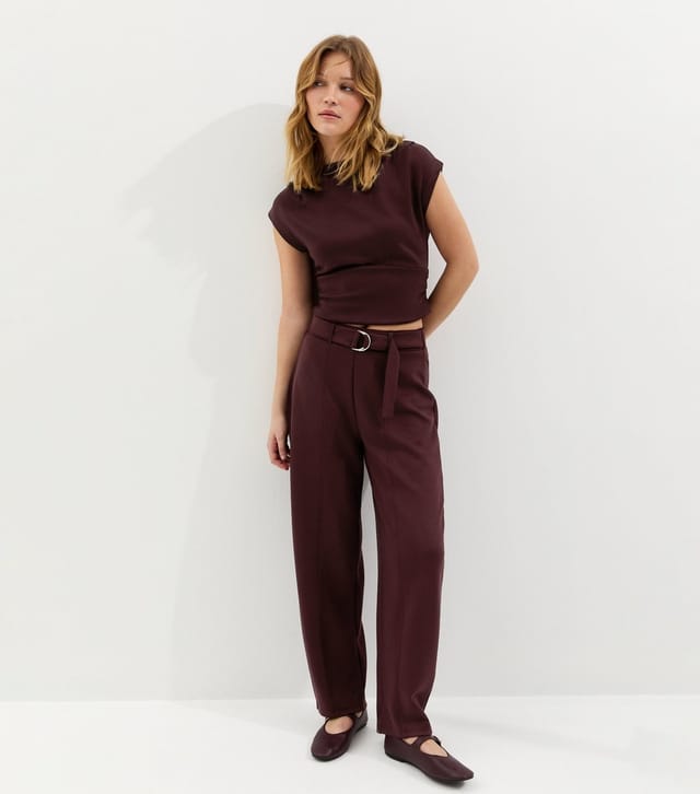 New Look Women's Dark Burgundy D Ring Barrel Leg Joggers New Look - 2