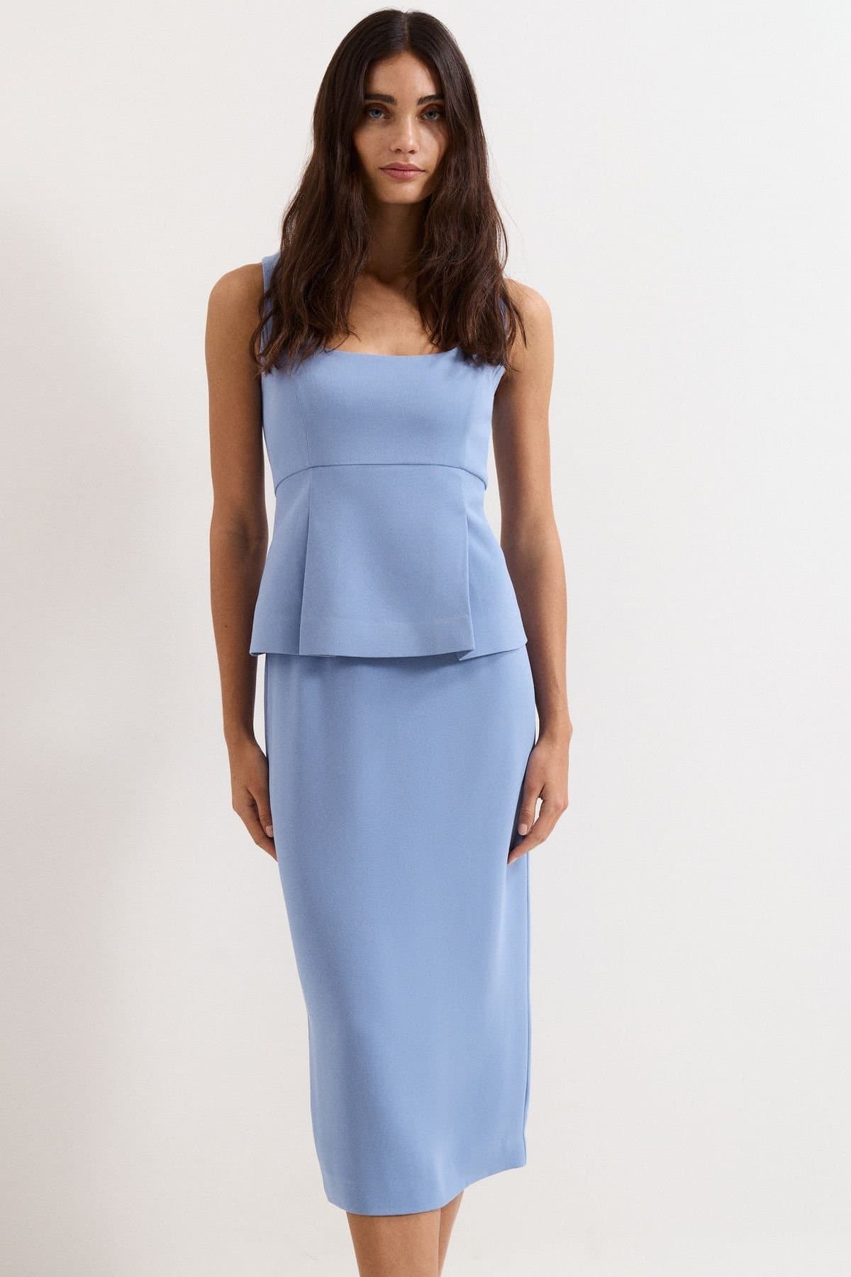 Phase Eight Phase Eight Women's Demi Square Neck Peplum Midi Dress in Baby Blue