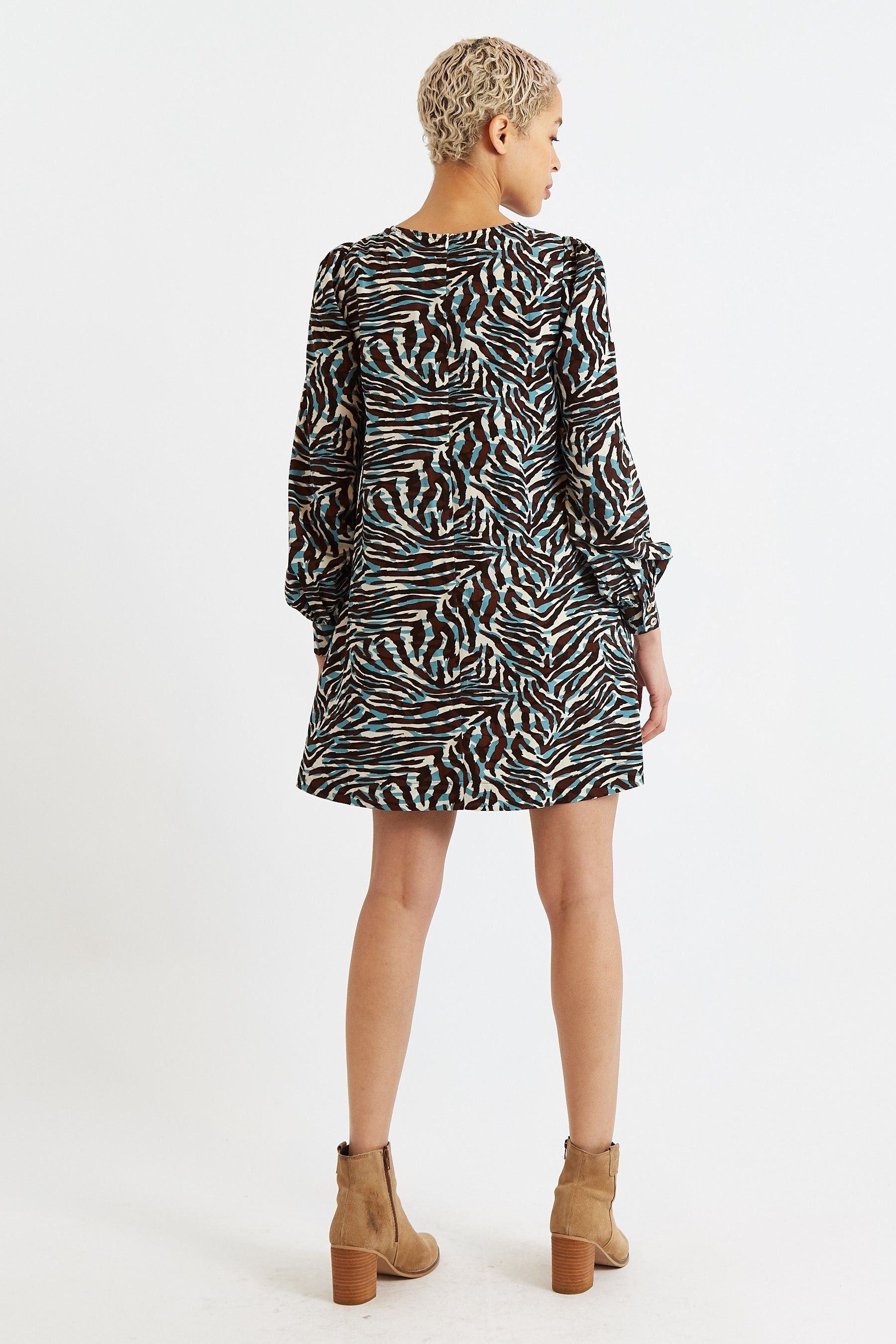Louche Louche Women's Didee Roar Print Long Sleeve Mini Dress in Brown - 2
