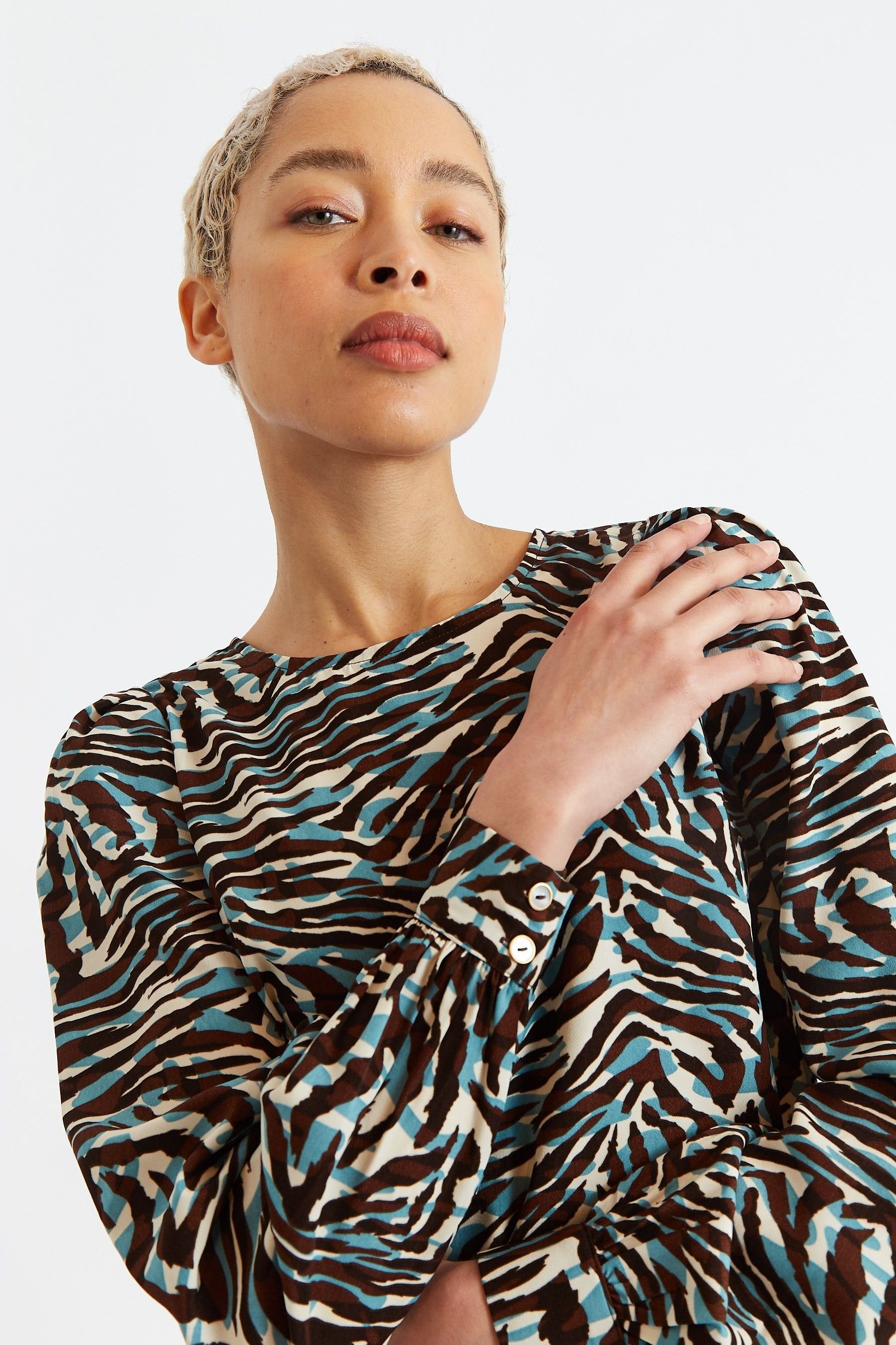 Louche Louche Women's Didee Roar Print Long Sleeve Mini Dress in Brown - 3