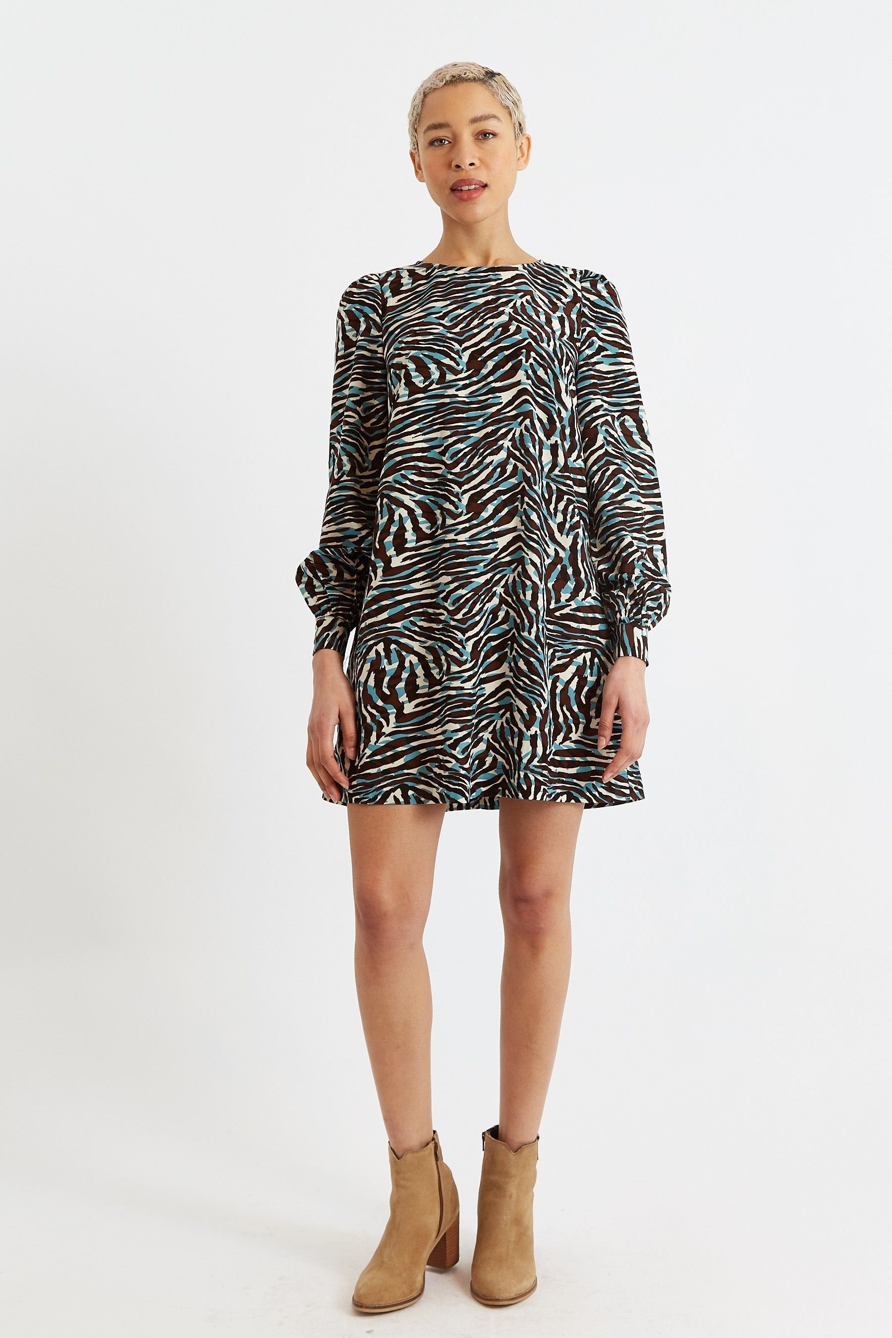 Louche Louche Women's Didee Roar Print Long Sleeve Mini Dress in Brown - 4