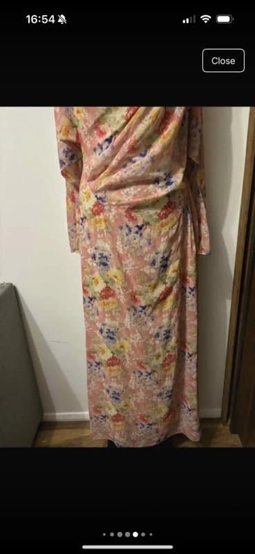 ASOS Design high neck maxi dress in blown up floral print spring pastel colorful modest elegant size 10