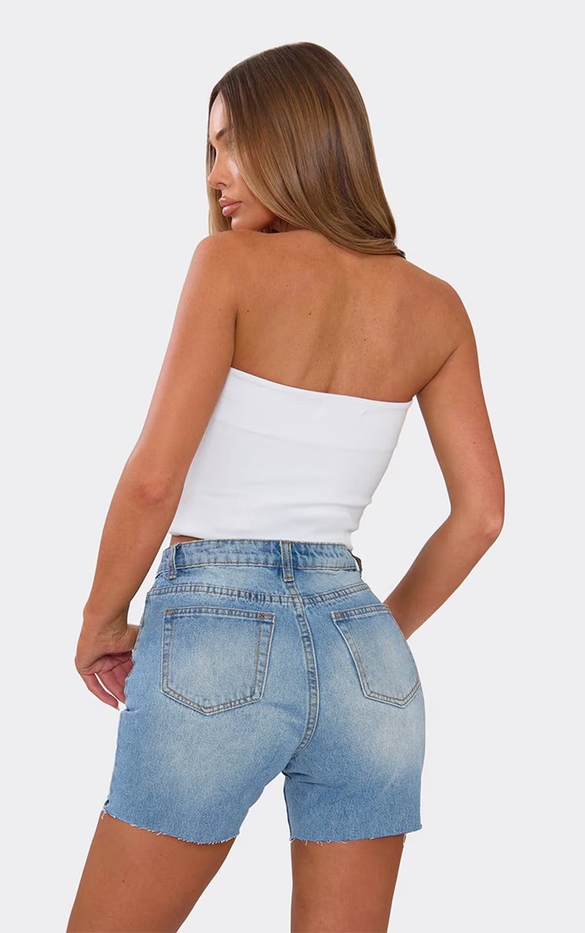 EGO Blue Denim High Waist Mom Shorts
