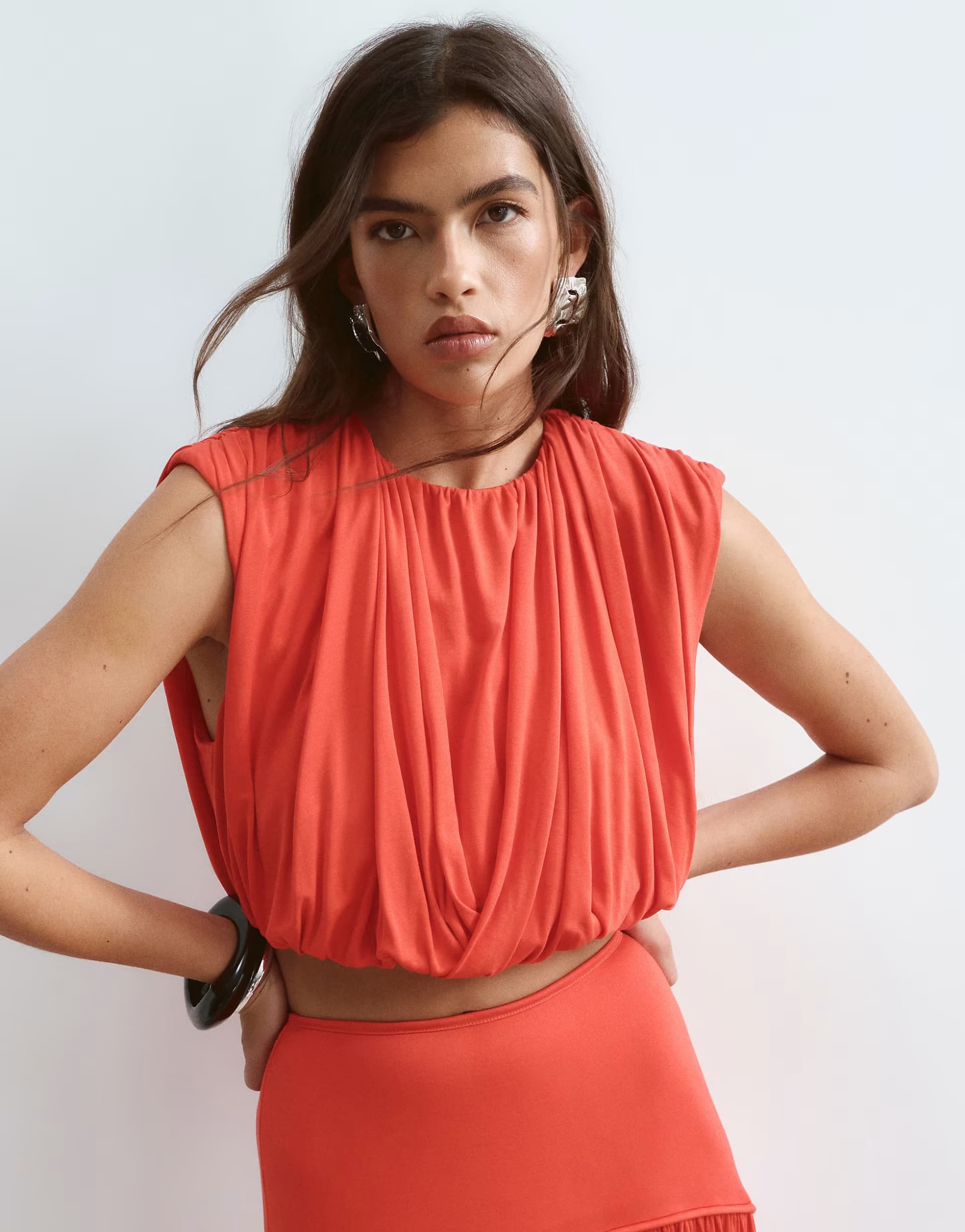 ASOS ARRANGE strong shoulder draped top co-ord in red