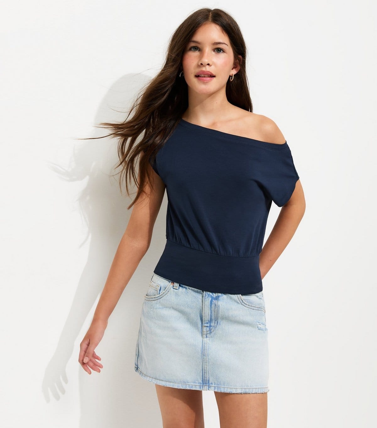New Look Girls' Navy Cotton Rich Off The Shoulder Top New Look - 2