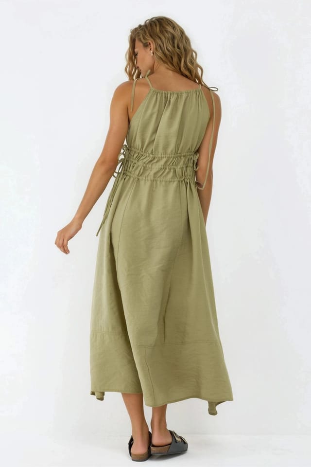 Busem Busem Women's Ruched Strap Midi Dress in Olive - 3