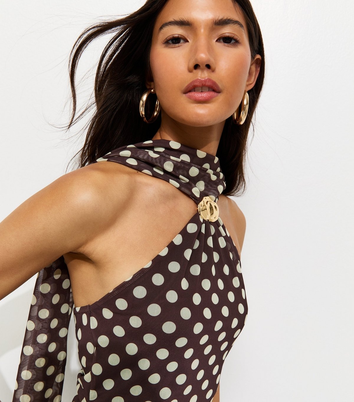 New Look Women's Brown Polka Dot Halter Neck Mesh Mini Dress New Look - 3