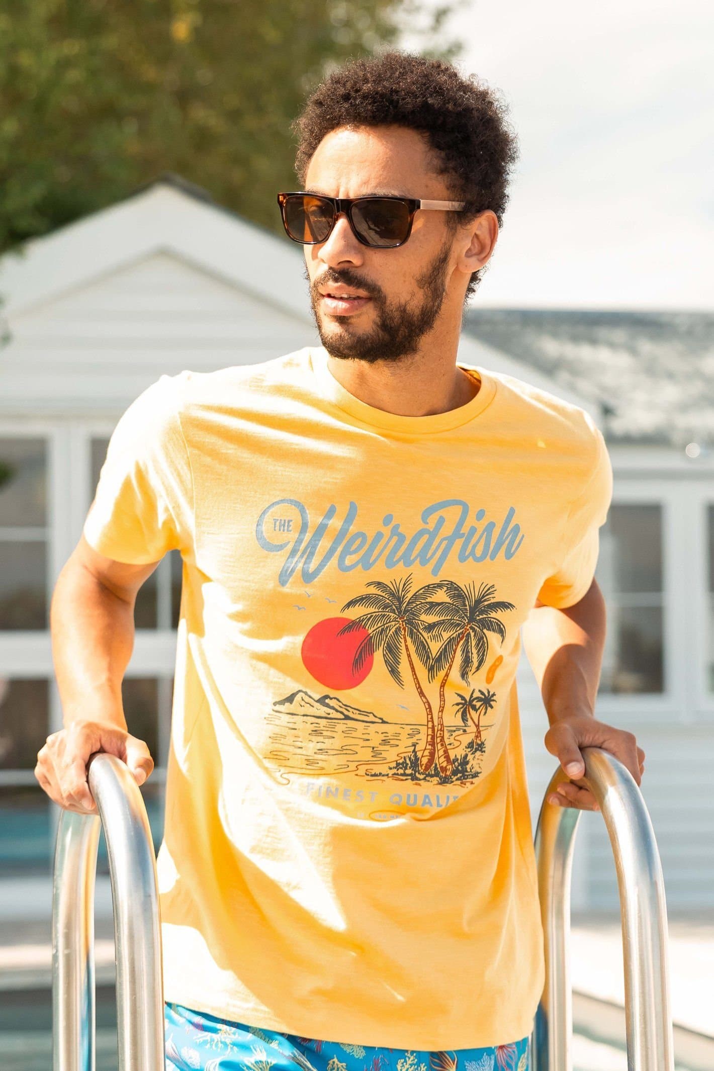 Weird Fish Weird Fish Men's Palm Island Front Print Graphic T-Shirt in Yellow