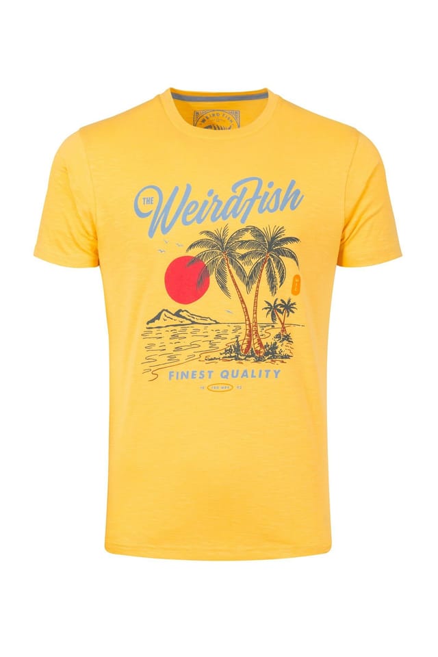 Weird Fish Weird Fish Men's Palm Island Front Print Graphic T-Shirt in Yellow - 2