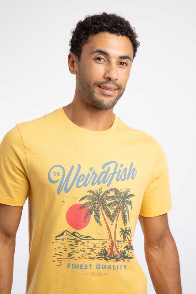 Weird Fish Weird Fish Men's Palm Island Front Print Graphic T-Shirt in Yellow - 3