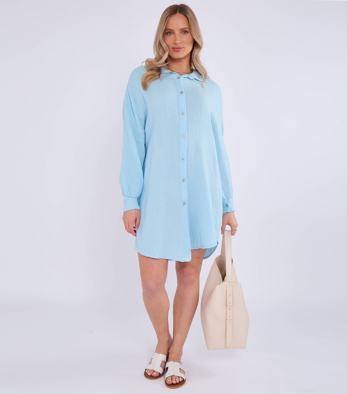 Gini London Gini London Light Blue Textured Oversized Shirt Dress