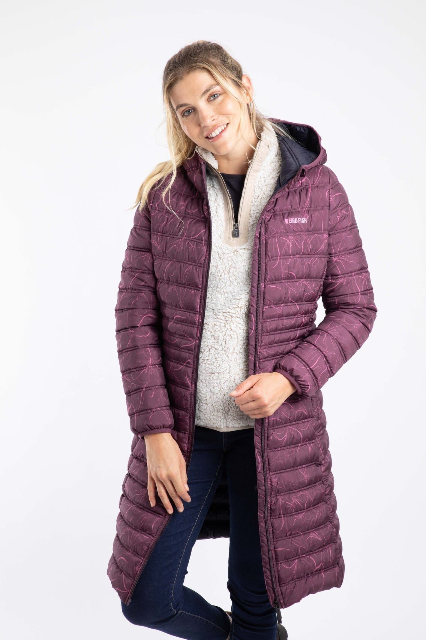 Weird Fish Weird Fish Women's Iryssa Lightweight Padded Mid-Line Hooded Jacket in Purple