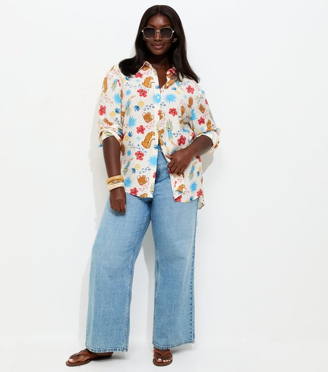 New Look Women's Plus Size Cream Animal and Flower Print Shirt Curves New Look - 3