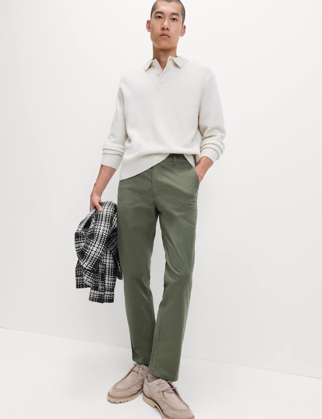 Marks & Spencer M&S Regular Fit Stretch Chinos Moss Green
