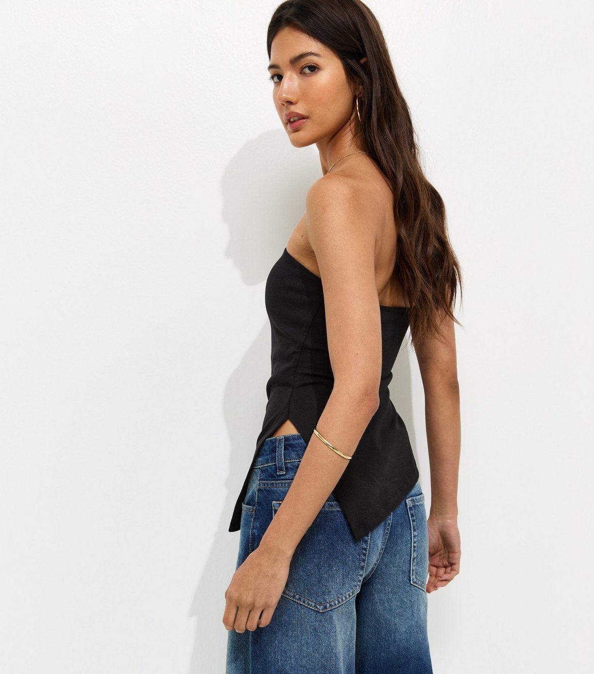 New Look Women's Black Asymmetric Ruched Side Bandeau Top New Look - 4