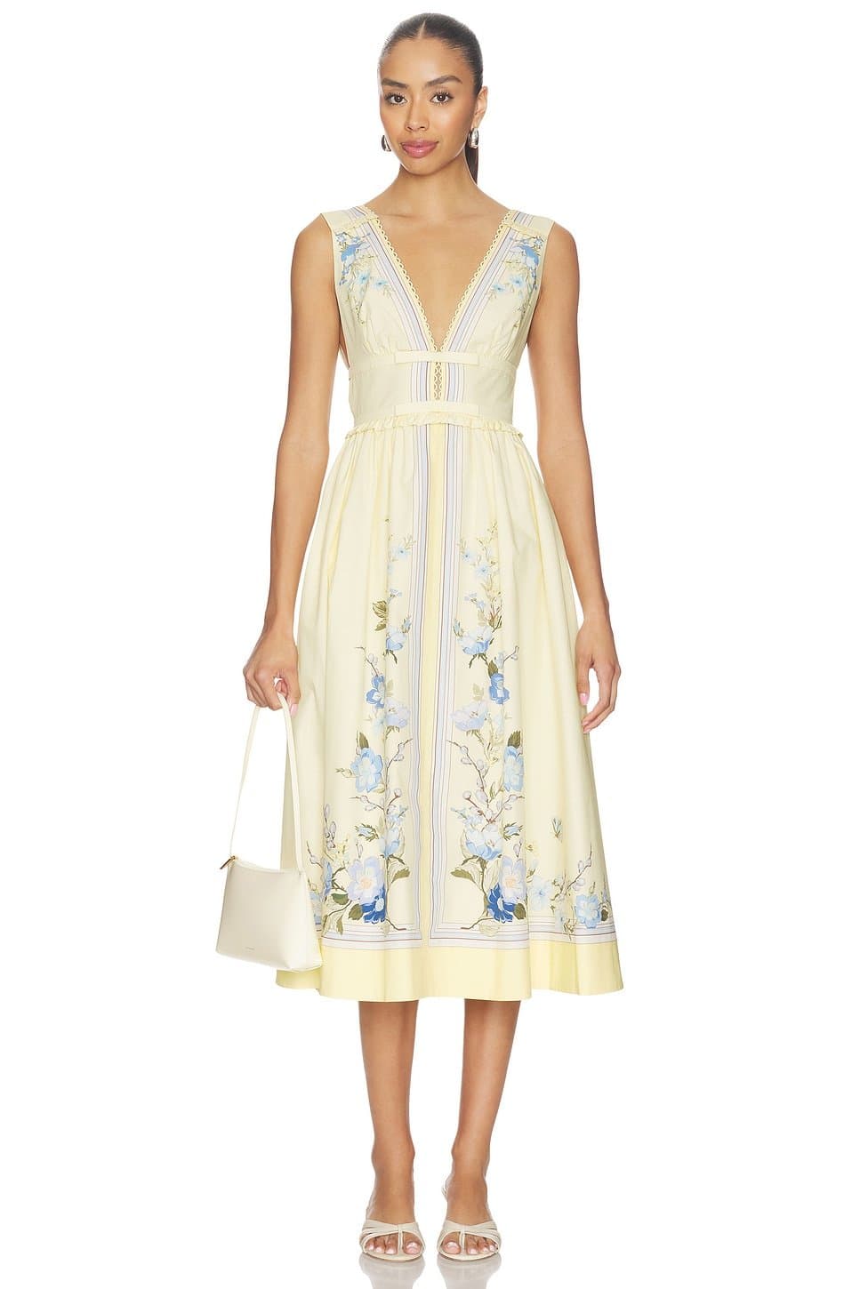 revolve Yellow Floral Cotton Midi Dress