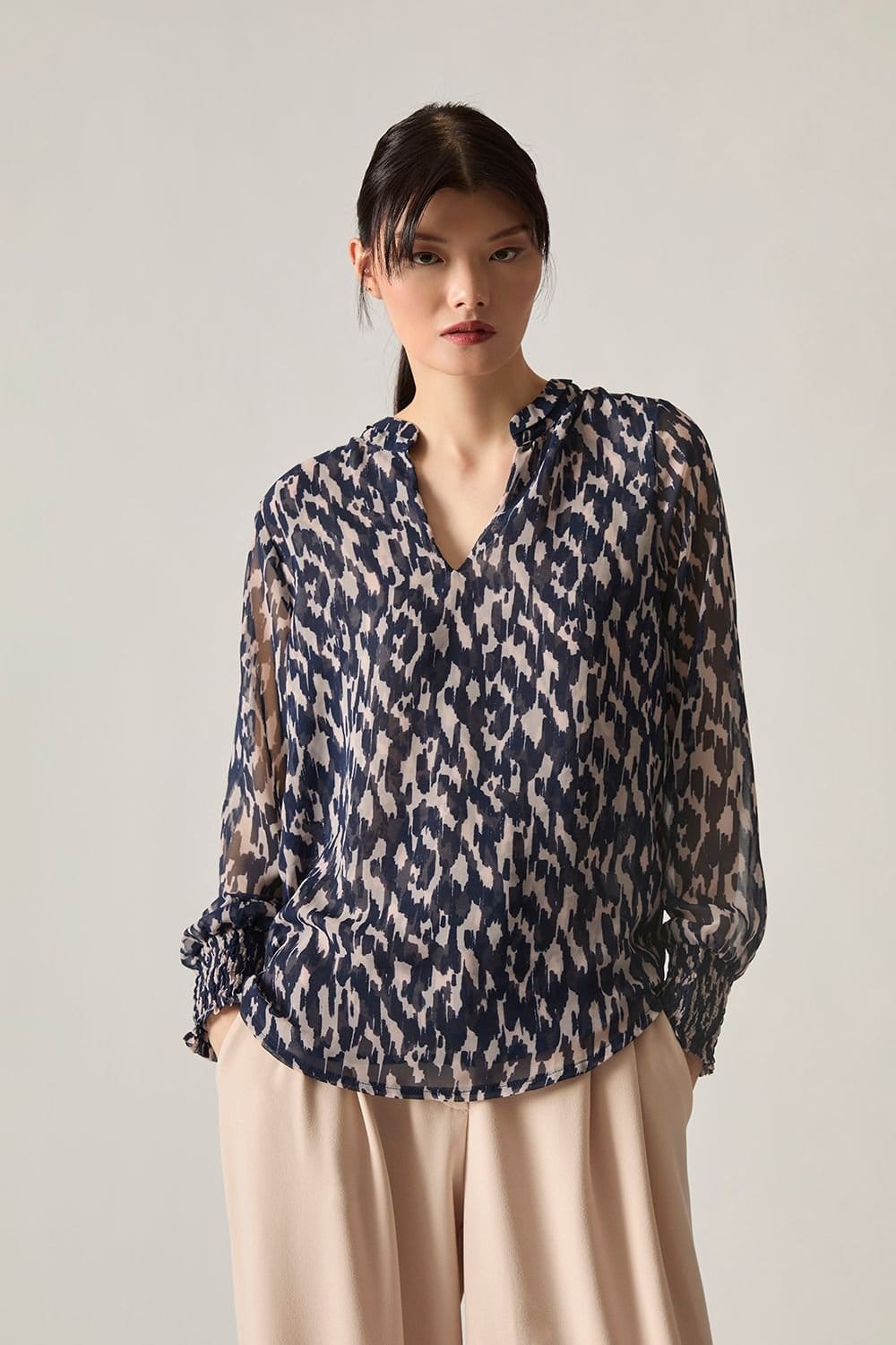 James Lakeland Navy Abstract Print Blouse
