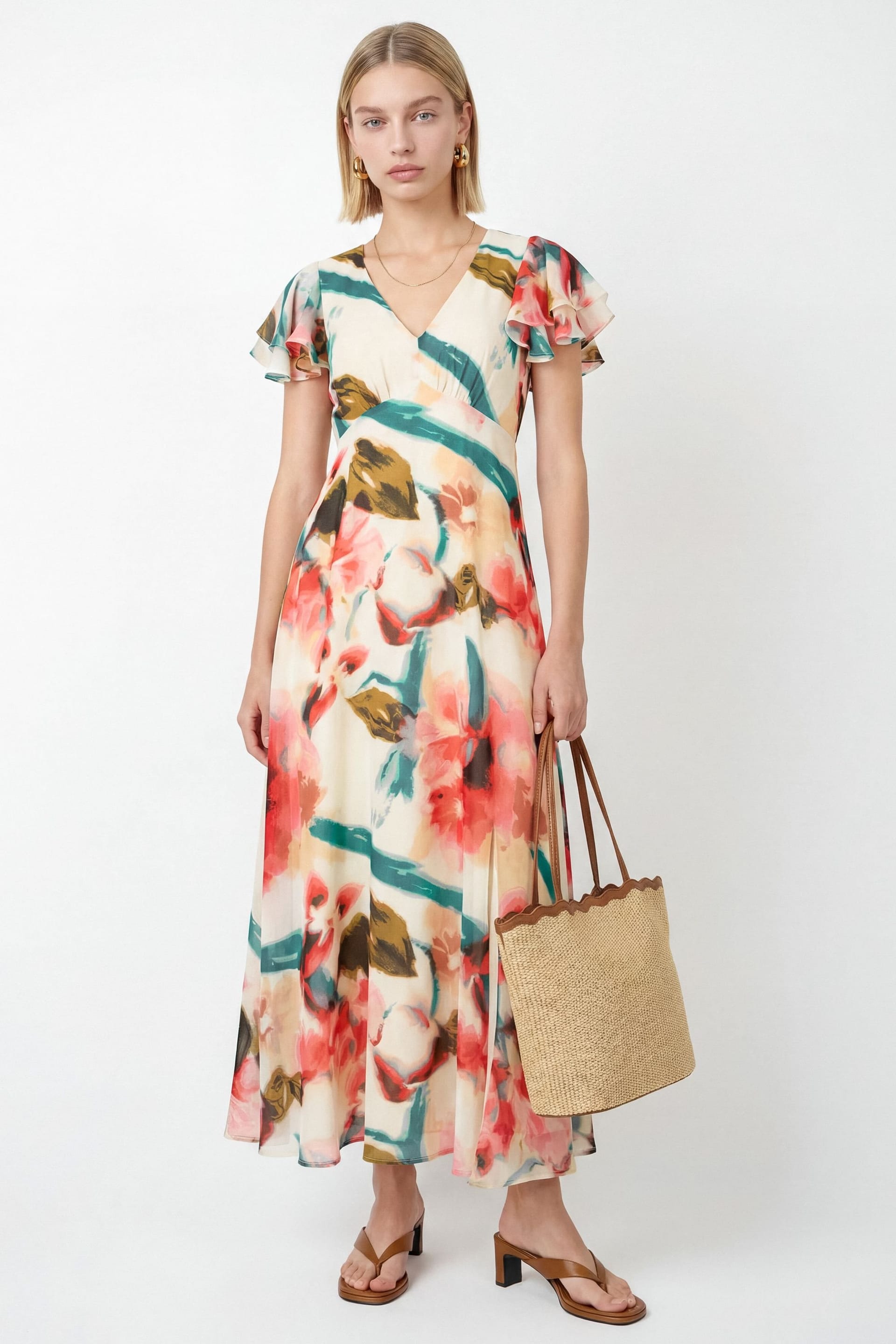 Lovedrobe Multicolor Abstract Floral Print Midi Dress